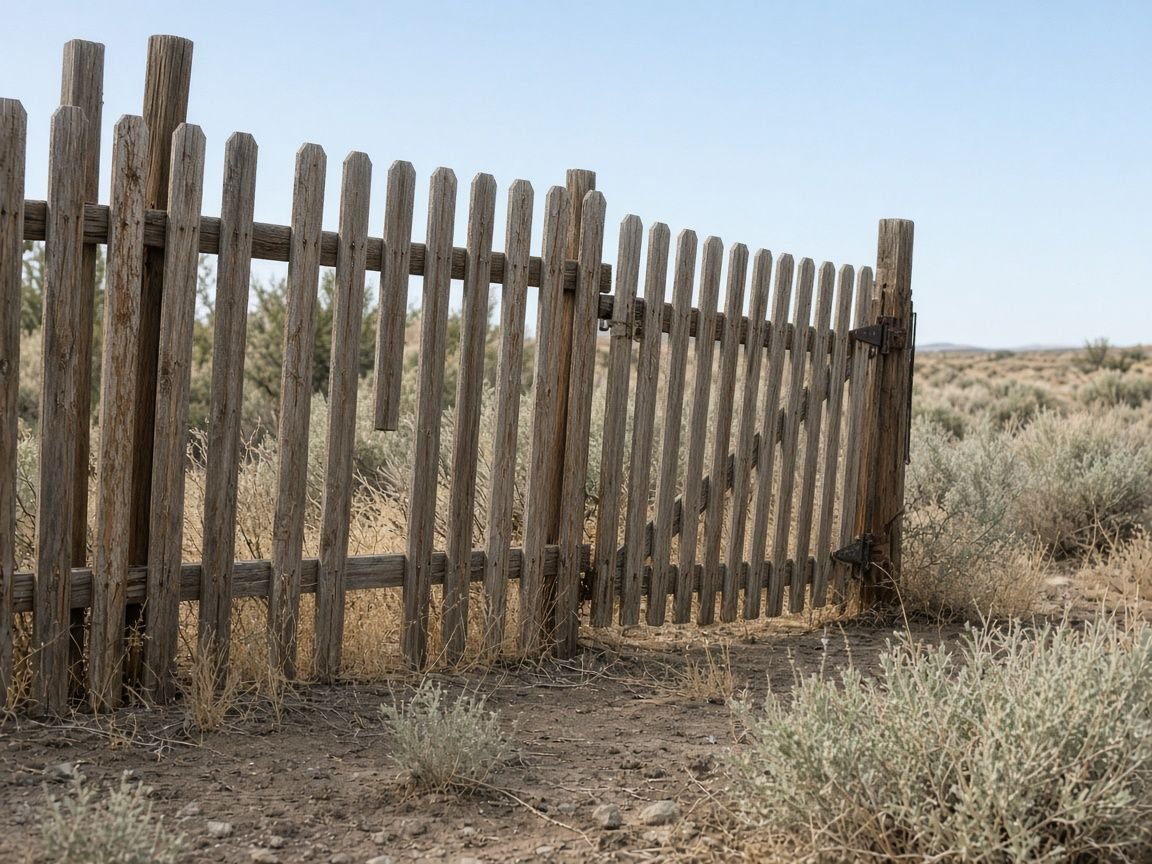 Wind-damaged fence & gate, before
